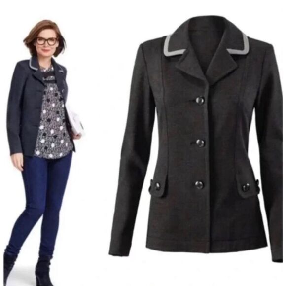 CAbi Ponte Knit Crew Blazer Jacket Charcoal Grey Small #3030 - Picture 1 of 8